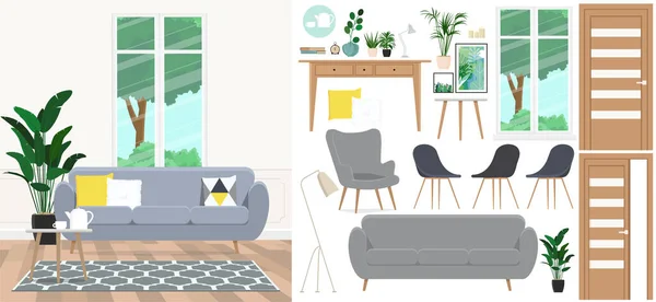 Conjunto de objetos aislados para el diseño de habitaciones. — Vector de stock