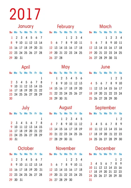 Jednoduché vektorové kalendář 2017 — Stockový vektor