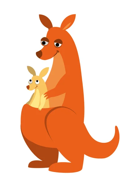 Vector illustration cheerful kangaroo with a baby — Stock Vector