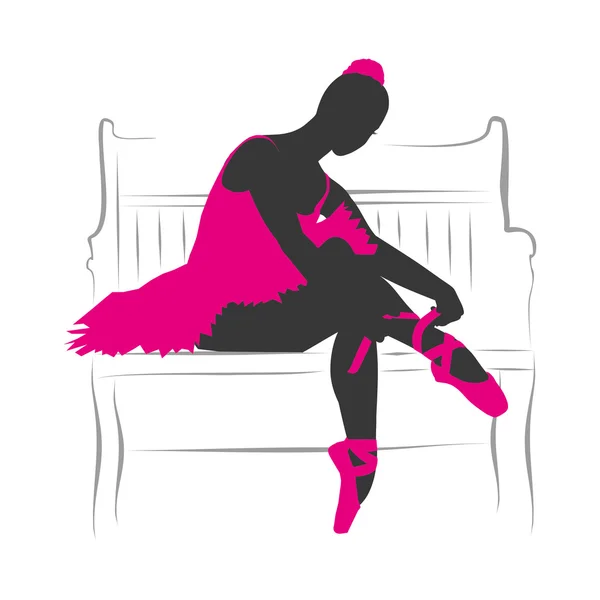 Dancer prepares for performance and tying pointe shoes. vector s — Stock Vector