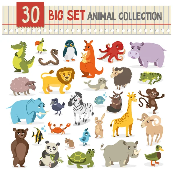 Gran colección de animales salvajes lindos. ilustración vectorial en whit — Vector de stock
