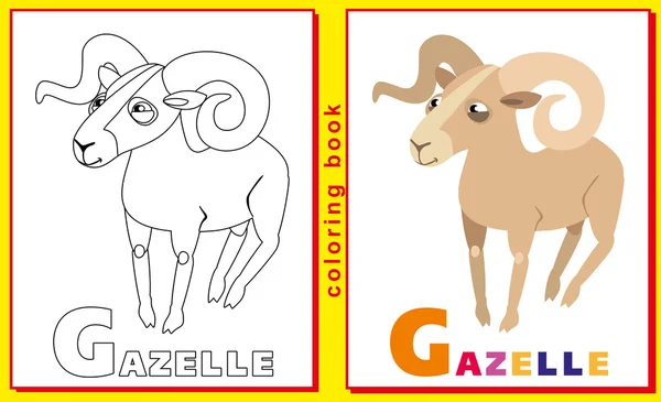 Libro para colorear para niños con letras y palabras. Camada G. gazelle — Vector de stock
