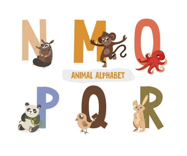 Ilustración con letras y animales. libro para niños. ABC. N — Vector de stock