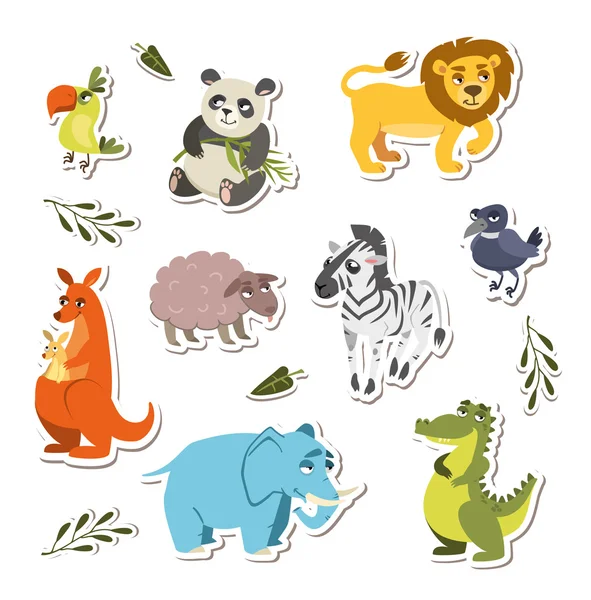 Verzameling van cute vector dieren. stickers voor kinderen — Stockvector