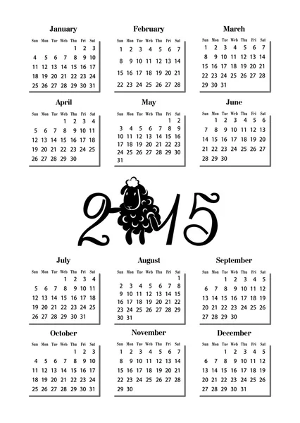 Eenvoudige kalender 2015 met ram — Stockvector