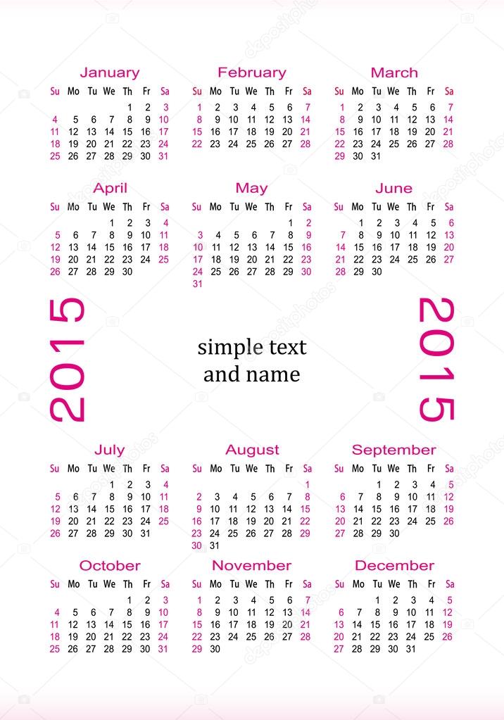 Small pocket calendar 2015 with a place for a simple text and logo two colors