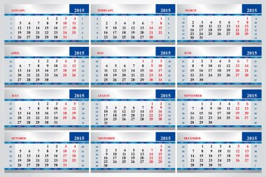 Takvimler her ay 2015 için kümesi