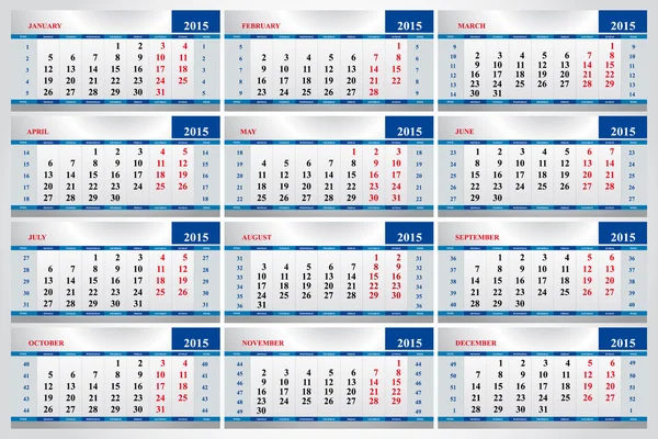 Set of calendars for each month in 2015 — Stock Vector