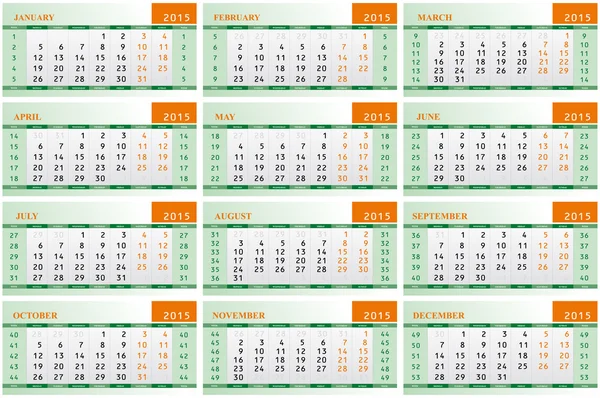 2015 calendar for each month — Stock Vector