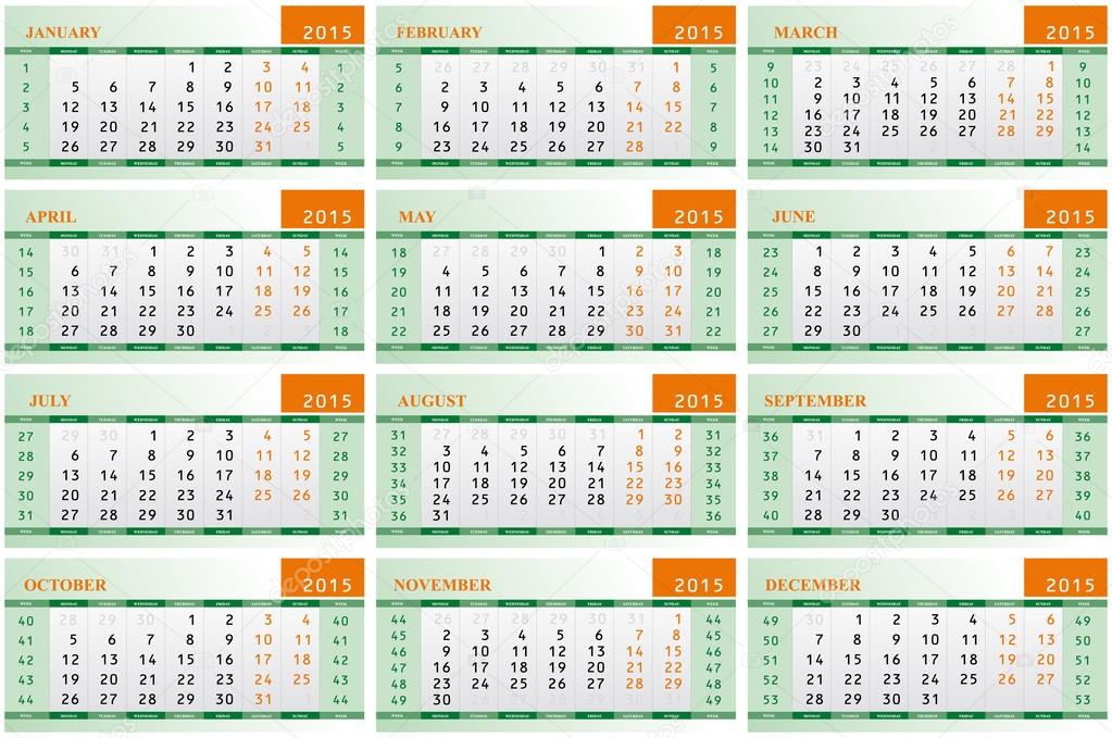 2015 calendar for each month