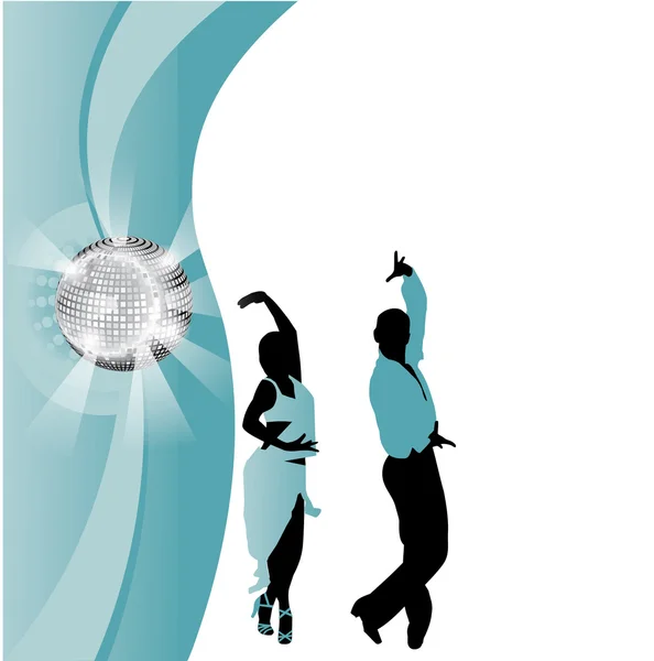 Vector dancing couple on the background of the ball — Stock Vector