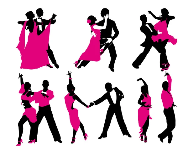 Vector set of six dancing couples — Stock Vector