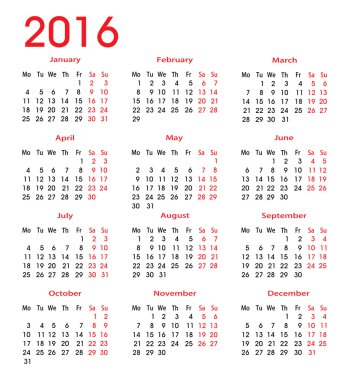 basit takvim 2016