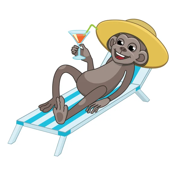 Singe reposant dans une chaise longue et boire une boisson — Image vectorielle