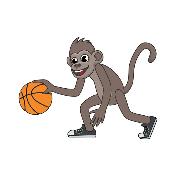 Διάνυσμα γελοιογραφία μαϊμού παίζει μπάσκετ — Διανυσματικό Αρχείο