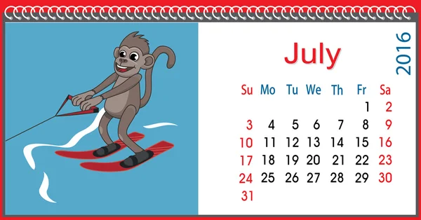 Horisontella kalender med en apa i juli — Stock vektor