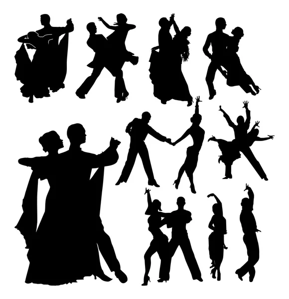 Dancing couples. Set of black vector outlines — Stock Vector