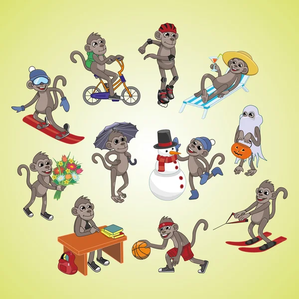 Ensemble de singes actifs — Image vectorielle