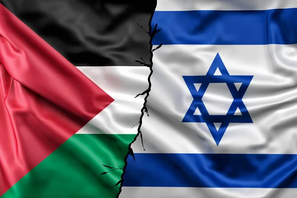 Banderas Israel Palestina Diseño Bandera Ondeante Superpone Bandera Israel Palestina — Foto de Stock