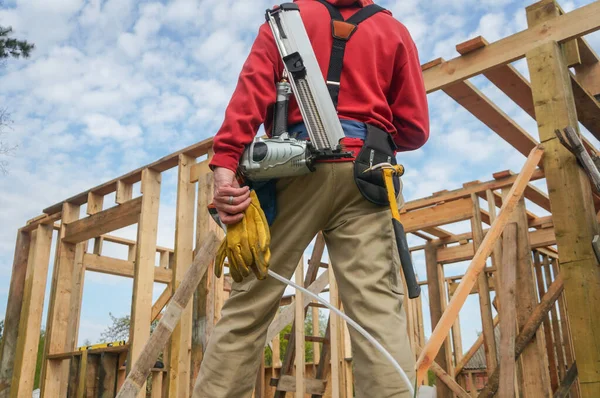 Constructeur Avec Des Instruments Sur Chantier Construction — Photo