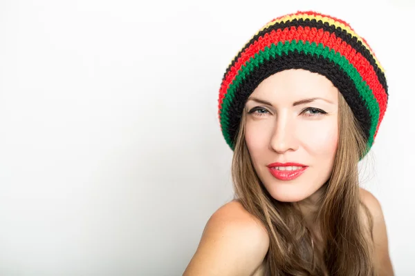 Knitted hat woman — Stock Photo, Image