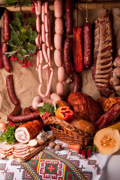 Smoked meat and sausages — Stock Photo, Image