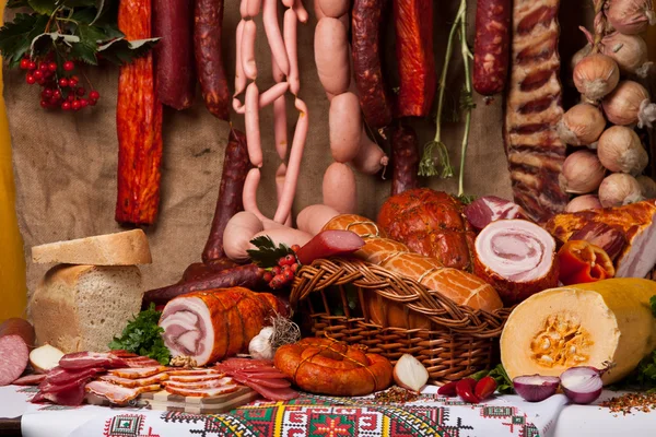 Smoked meat and sausages — Stock Photo, Image