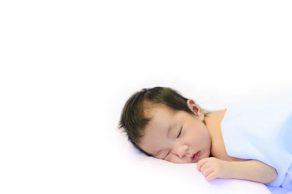 Lindo Bebé Durmiendo Manta Algodón Blanco Con Espacio Blanco Para — Foto de Stock