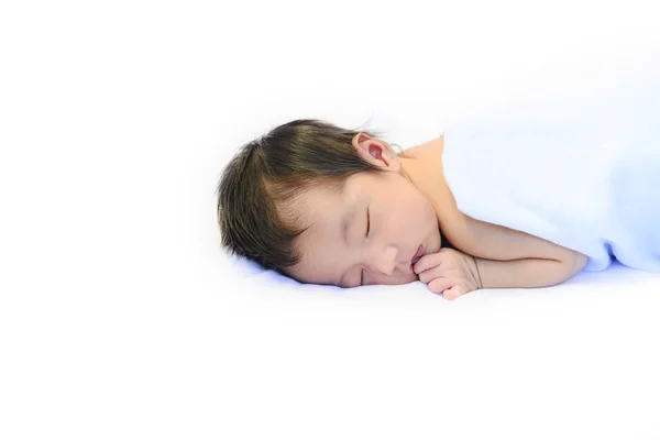Lindo Bebé Recién Nacido Durmiendo Manta Algodón Blanco — Foto de Stock