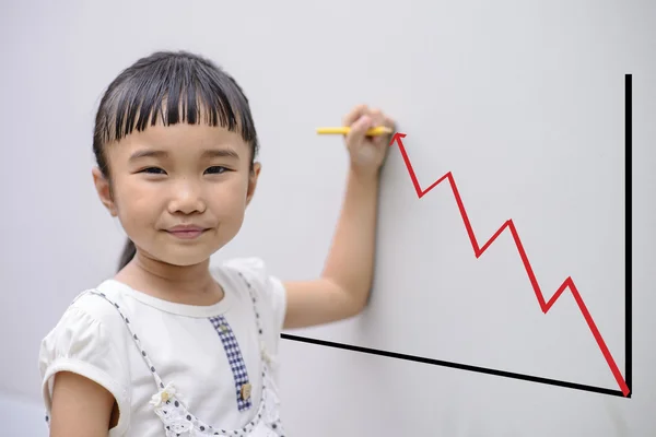 Kid Write Graph Grey Wall Smiling Face — Stock Photo, Image