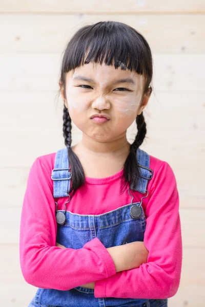 Portrait Cute Little Girl Wood Background Talent Kid — Stock Photo, Image