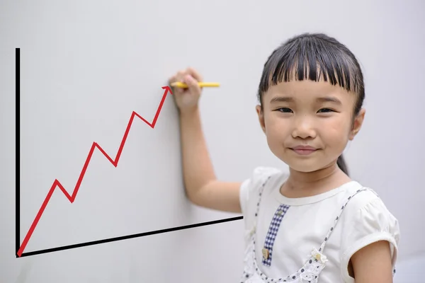 Bambino Scrivere Grafico Parete Grigia Con Volto Sorridente — Foto Stock