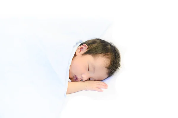 Retrato Bebé Dormir Sobre Fondo Blanco Manta — Foto de Stock