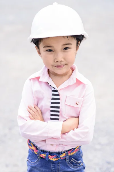 Kid Portrait Engineer Suite White Safety Helmet — Stock Photo, Image