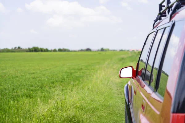 Auto Zelené Louce Připraveno Cestu — Stock fotografie