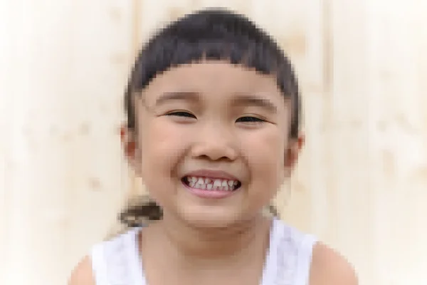 Niño Sonriendo Muestra Caries Con Efecto Pixelado — Foto de Stock