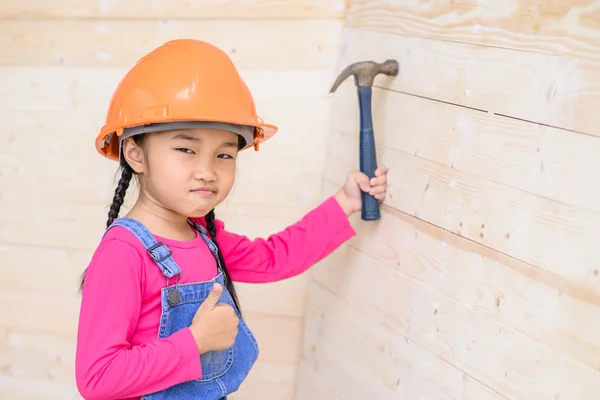 Kid Engineer Carpenter Work Thumb Hammer — Stock Photo, Image