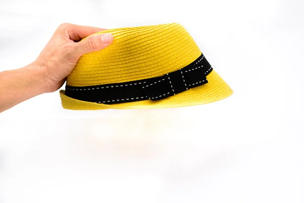 Chapeau Jaune Sur Fond Blanc Isolé Pour Graphiste — Photo