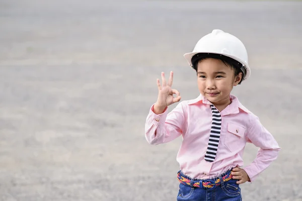 Niña Ingeniera Civil Inspeccionando Trabajos Obra — Foto de Stock