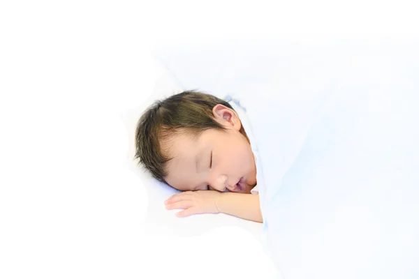 Retrato Bebé Dormir Sobre Fondo Blanco Manta — Foto de Stock