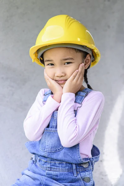 Little Civil Engineer Girl Portrait Huge Concrete Pipe — Stock Photo, Image