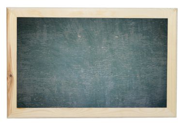 İzole edilmiş beyaz üzerinde ahşap çerçeve ile yeşil karatahta dokusu