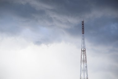 Teleommunication pole in the rainy day; Cloud and storm