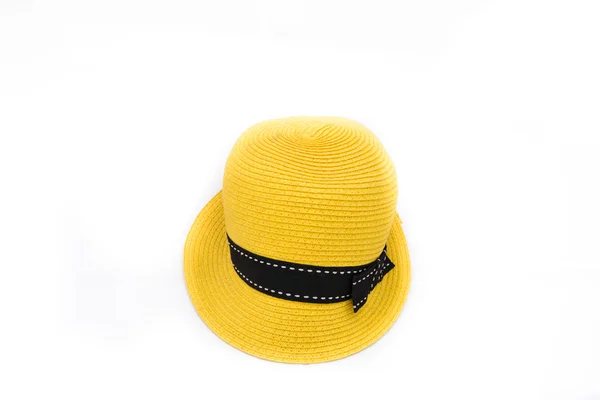 Κίτρινο καπέλο σε απομονωμένες άσπρο φόντο — Φωτογραφία Αρχείου