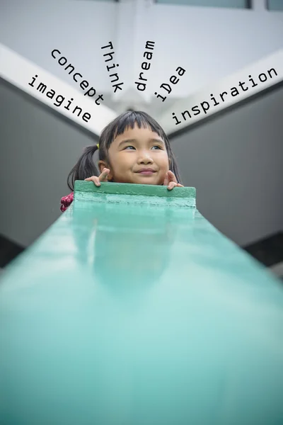 Asian kid with imagine mood — Stock Photo, Image