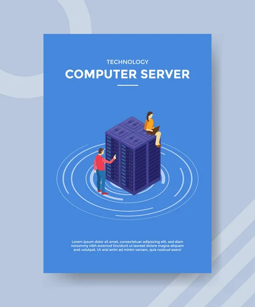 Computer Server Engineer Working Maintenance Template Banner Flyer Printing Magazine — 图库矢量图片