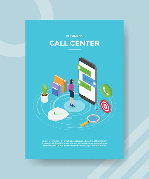 Üzleti Call Center Nők Áll Elöl Okostelefon Körül Könyv Verem — Stock Vector