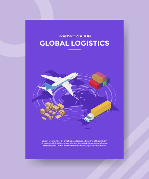 Transport Globale Logistik Flugzeug Lkw Container Verpackung Für Vorlage Flyer — Stockvektor