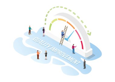 Modern izometrik ya da 3d stil illüstrasyonu ile kalite artışı kavramı