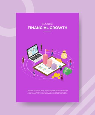 İzometrik biçim çizimi ile yazdırma için şablon afişi ve broşür için finansal büyüme kavramı